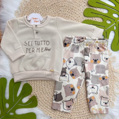 Conj. Casaco Sei Tutto Per Me e Calça Ursinhos - Areia